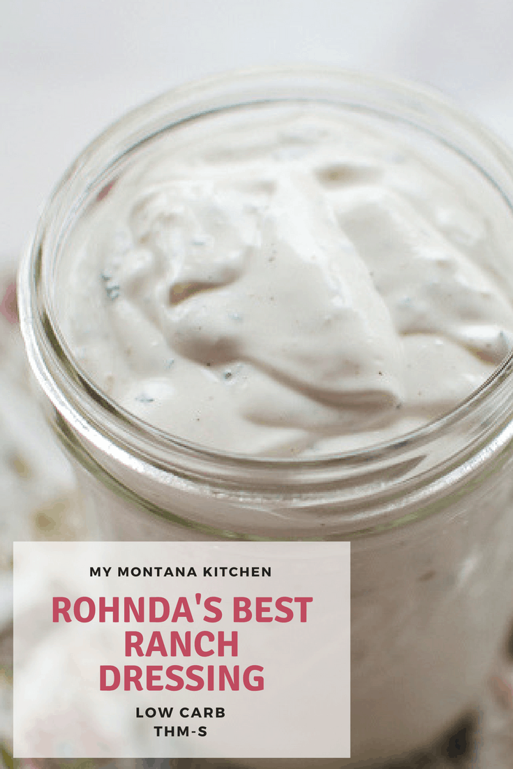 This is the Best Ranch Dressing, hands down. Rich, creamy, and full of tangy ranch flavor, this homemade ranch is the perfect low carb dressing for your salad. Or use it to dip wings, pizza, pickles, or vegetables. #trimhealthymama #rohndasranch #homeamderanchdressing #homemadedressing #keto #lowcarb 