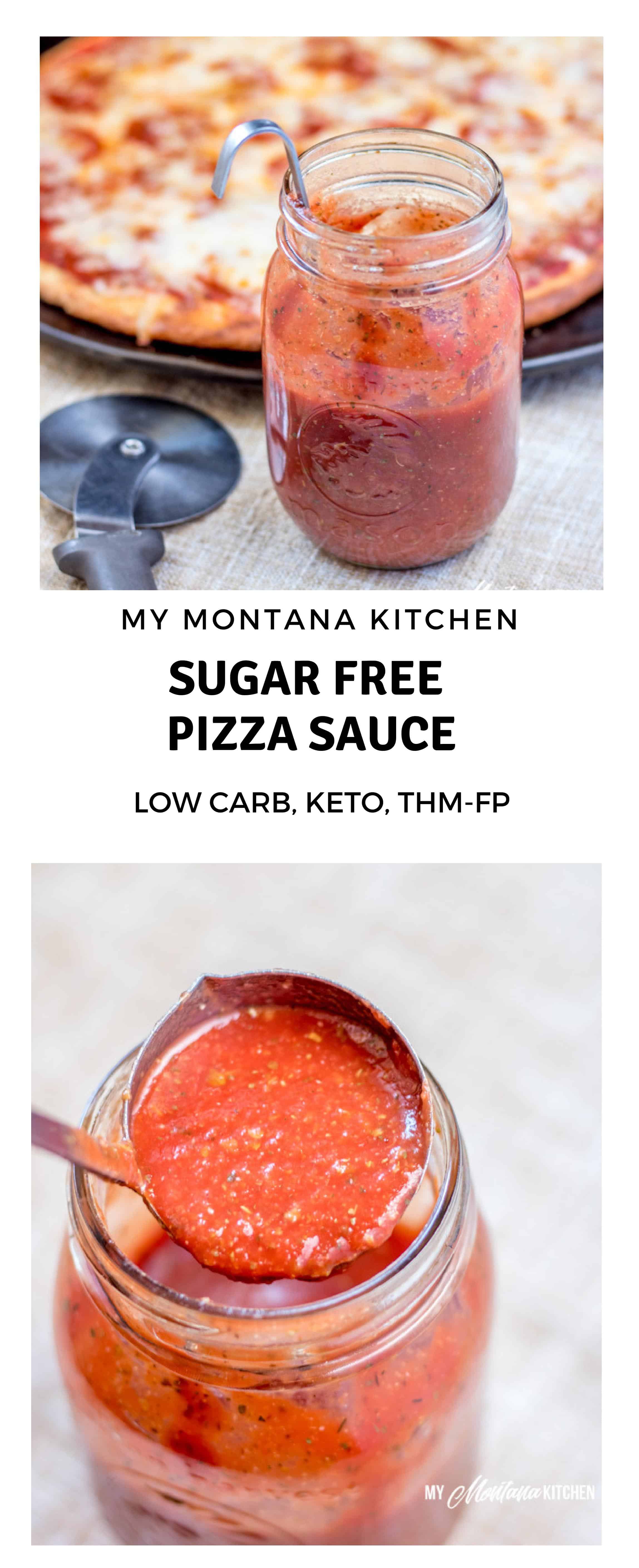 This sugar free pizza sauce recipe comes together in minutes and is a simple way to enjoy a delicious, low carb pizza. #sugarfree #lowcarb #keto #trimhealthymama #homemadepizzasauce #pizza #pizzasauce