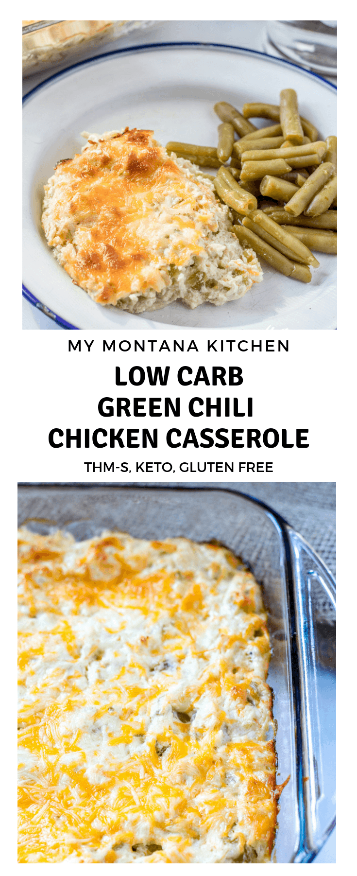 This easy chicken casserole with green chiles is perfect for those times you need an easy dinner recipe and are craving some healthy comfort food, too. This low carb chicken casserole will be a hit with the whole family! #keto #lowcarb #chickencasserole #lowcarbcasserole #trimhealthymama #thm #thms #greenchiles #mexicanfood #glutenfree #lowcarb