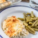 This easy chicken casserole with green chiles is perfect for those times you need an easy dinner recipe and are craving some healthy comfort food, too. This low carb chicken casserole will be a hit with the whole family! #keto #lowcarb #chickencasserole #lowcarbcasserole #trimhealthymama #thm #thms #greenchiles #mexicanfood #glutenfree #lowcarb