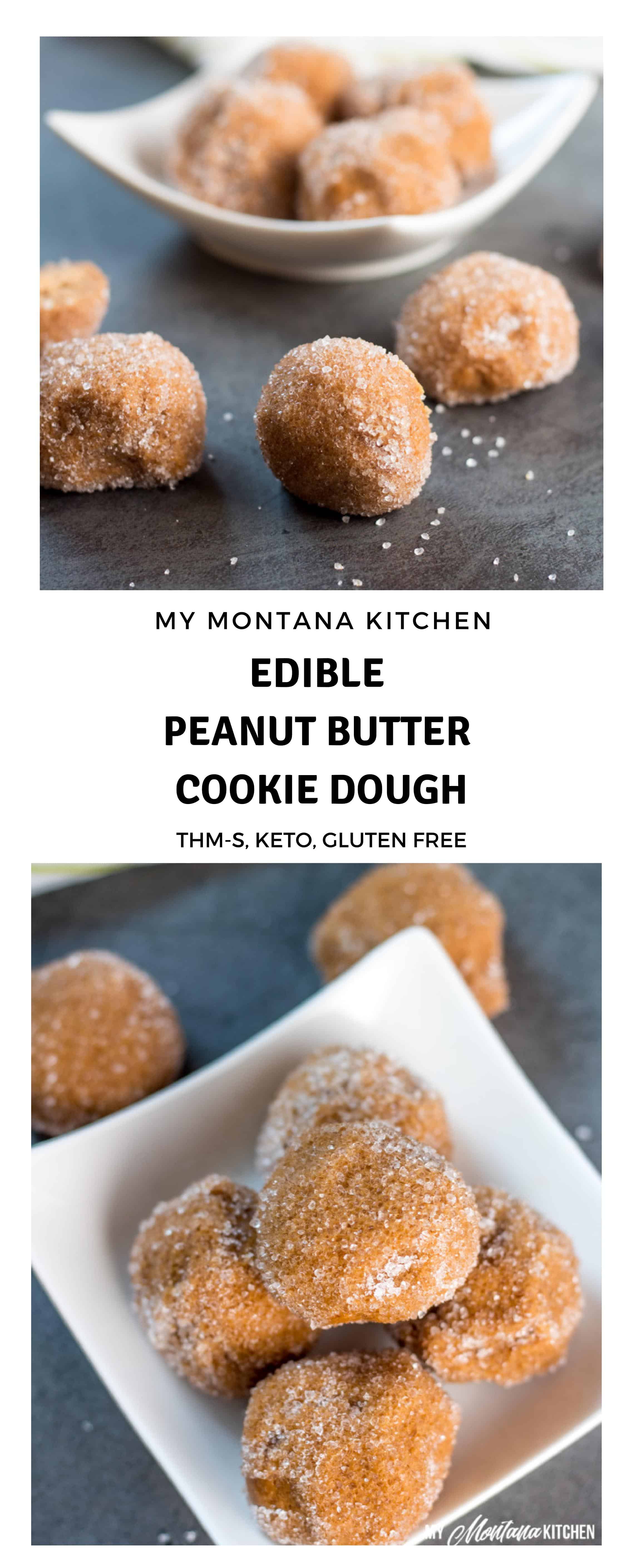 If you love edible cookie dough, you will enjoy these edible Peanut Butter Cookie Dough Bites. Only a handful of ingredients, and about three minutes and you have a delicious, and easy sugar free dessert recipe. These also work great as a low carb snack or a Trim Healthy Mama S dessert. #ediblecookiedough #cookiedough #peanutbutter #peanutflour #peanutbuttercookiedough #sugarfree #glutenfree #lowcarb #trimhealthymama #thm #thms