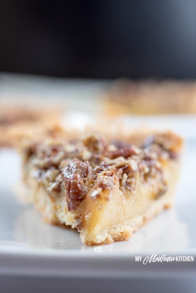 This Sugar Free Pecan Pie uses a low carb condensed milk to replace the traditional corn syrup used in pecan pie. This Low Carb Pecan Pie also works great as a Trim Healthy Mama S Dessert Recipe. #lowcarb #sugarfree #pecanpie #lowcarbpecanpie #sugarfreepecanpie #trimhealthymama #thmpecanpie #thms #glutenfreepecanpie