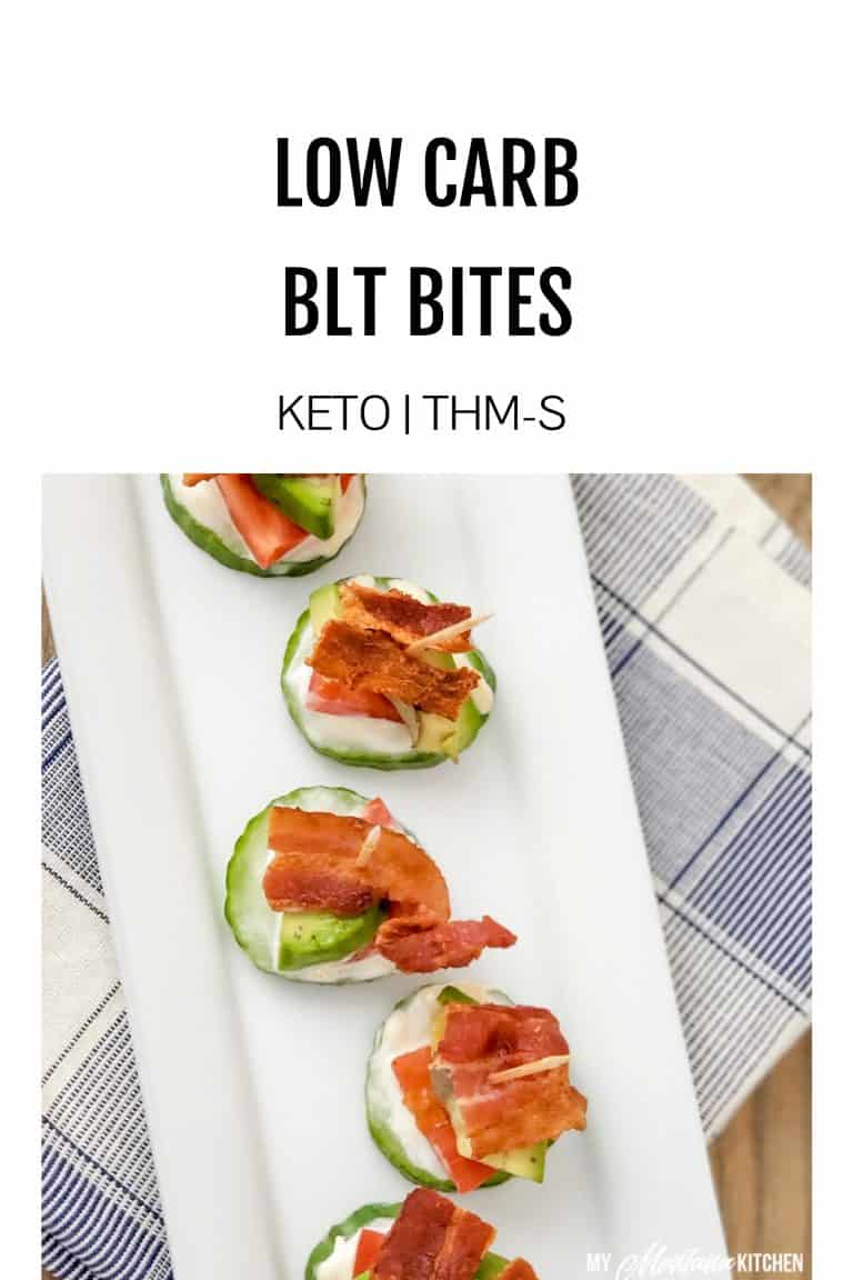 keto blt bites on white plate pinterest image