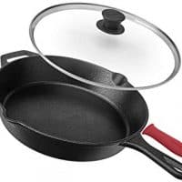 cuisinel Pre-Seasoned Cast Iron Skillet (12-Inch) W/Tempered Glass Lid and Handle, 12 Inch, Black