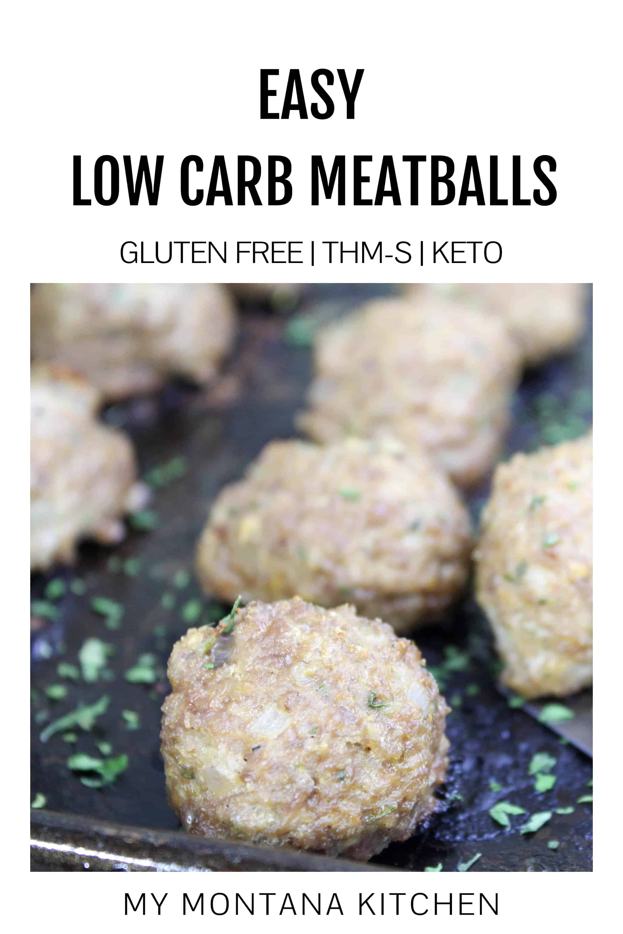 low carb meatballs on baking sheet pinterest image