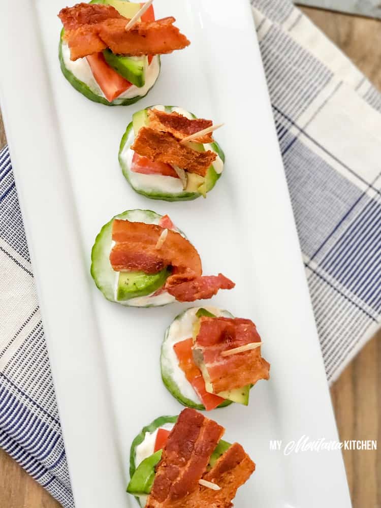 low carb blt bites on white plate