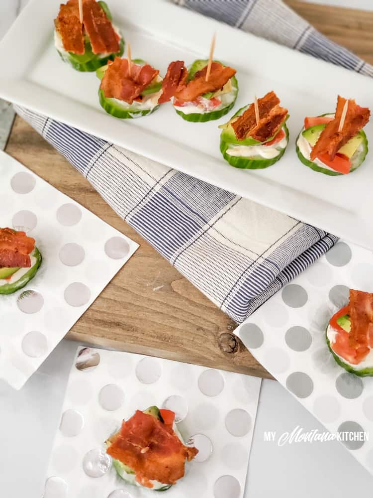 trim healthy mama blt bites on long white plate