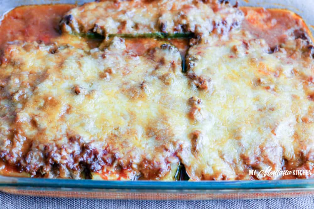 baking the Beef Enchiladas Stuffed Zucchini in the casserole dish