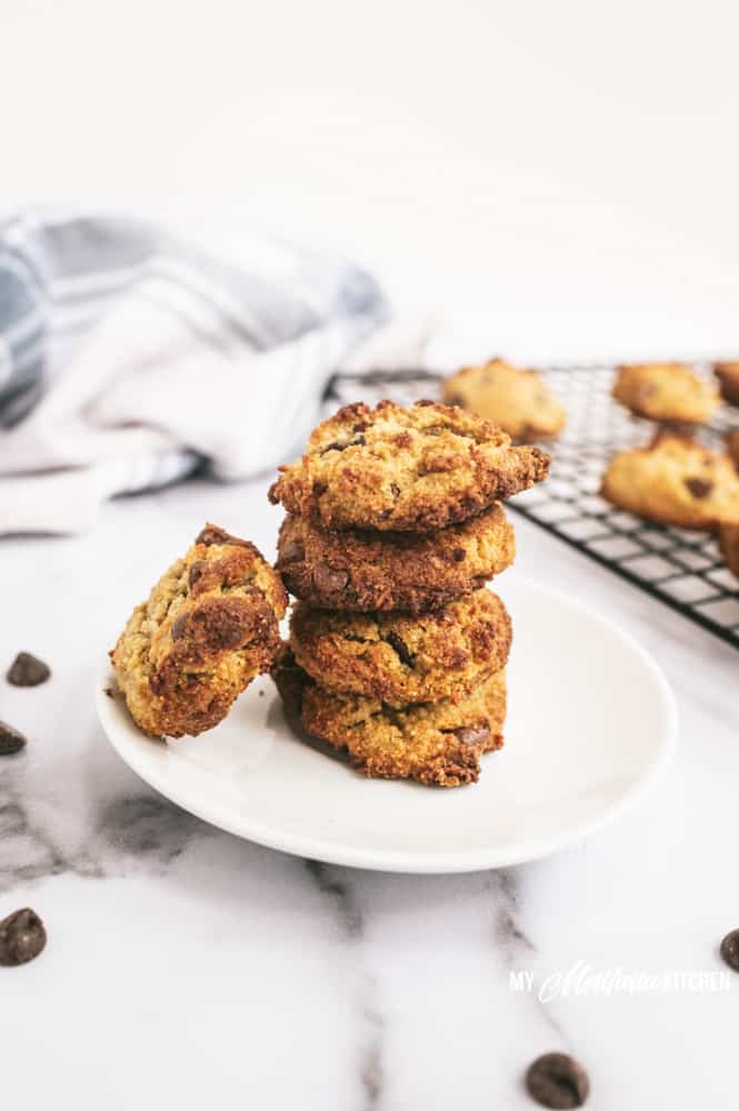 stack of low carb chocolate chip cookies
