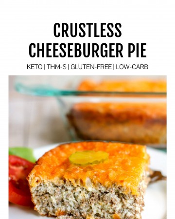 crustless cheeseburger pie with pickle on white plate