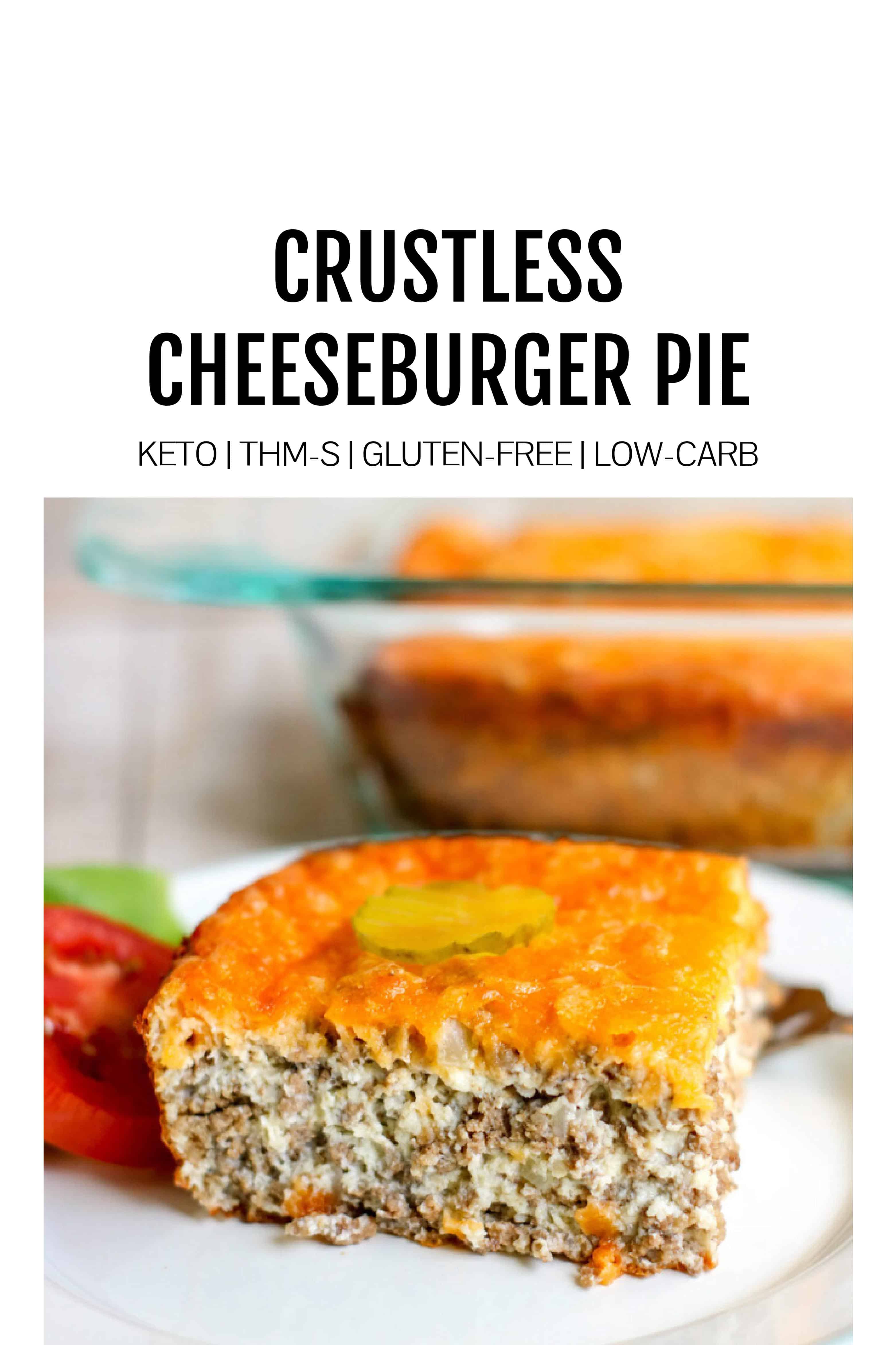crustless cheeseburger pie with pickle on white plate
