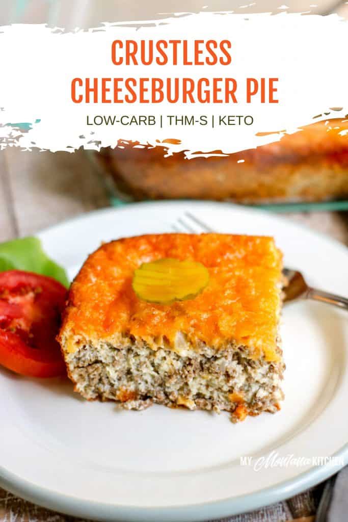 cheeseburger pie on white plate pinterest image