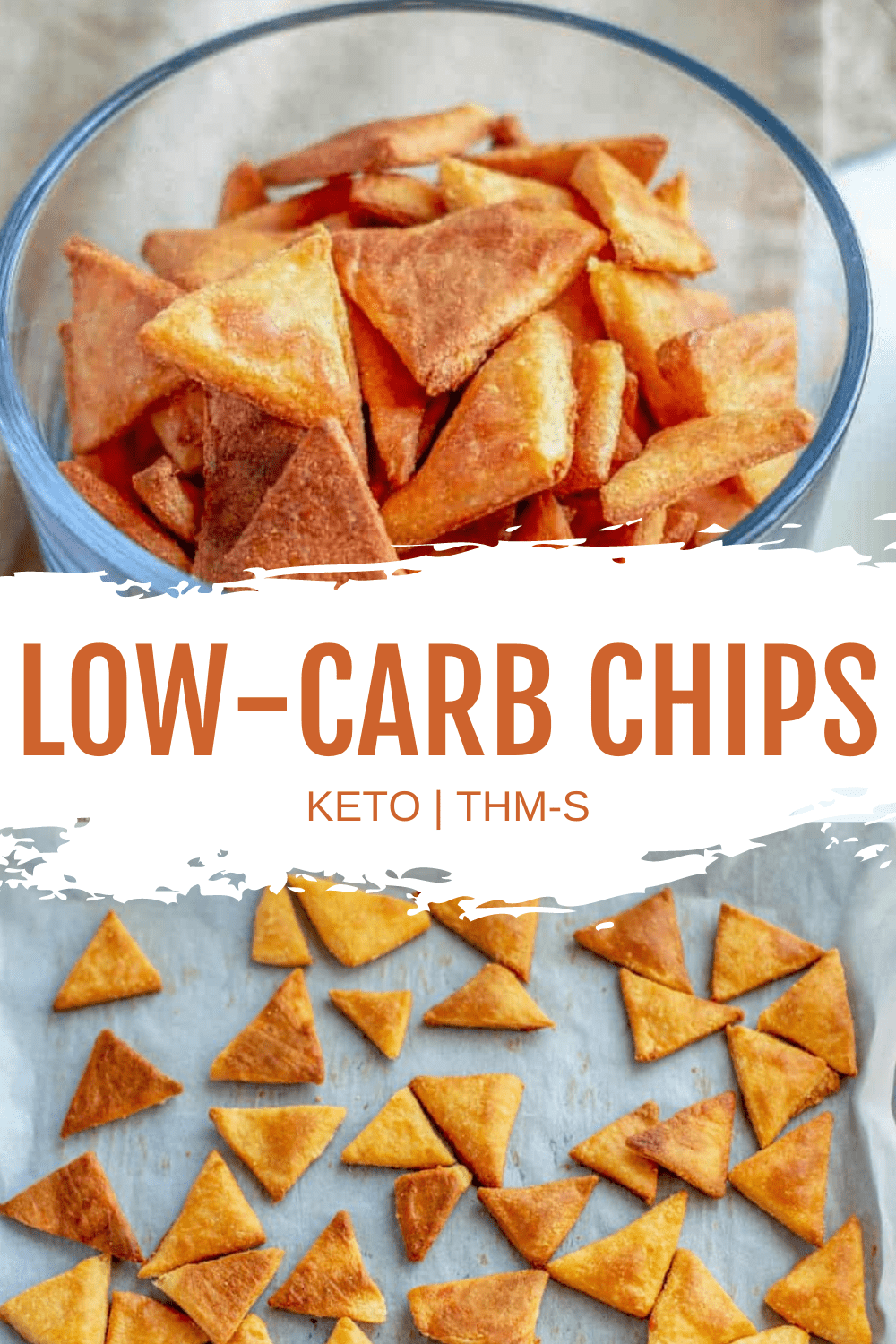 low carb chips in bowl and on parchment paper