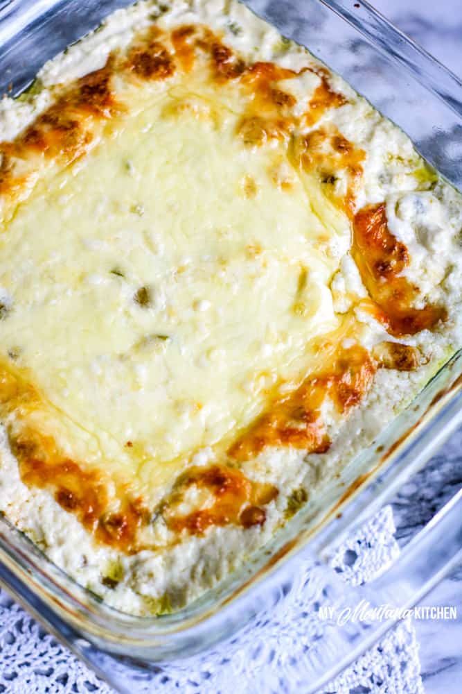 baked jalapeno popper dip on lace tablecloth