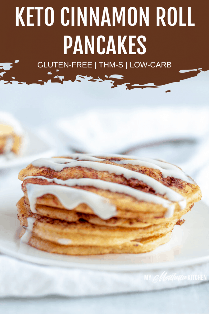Keto Cinnamon Roll Pancakes image with title