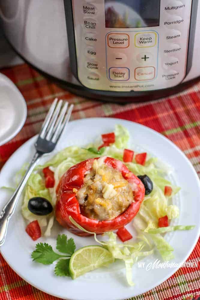 stuffed pepper with lettuce on white plate