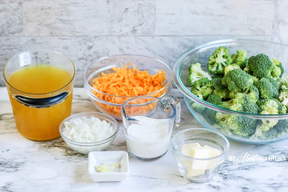 Ingredients for keto broccoli cheese soup