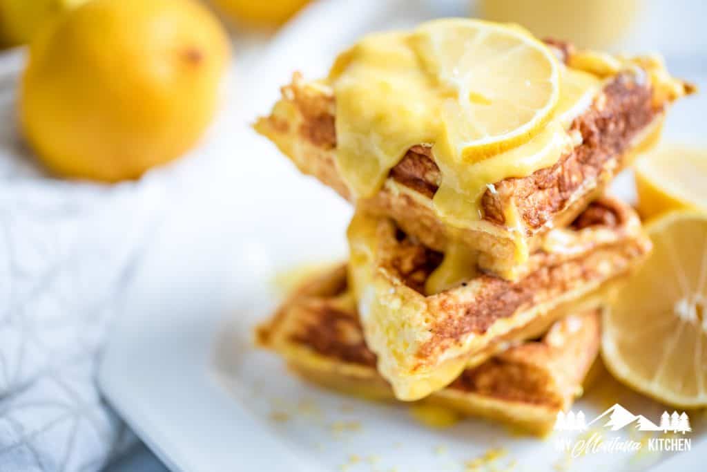 Image of chaffle topped with low carb lemon curd