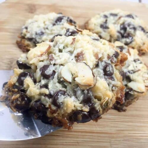 low carb almond joy cookie on spatula