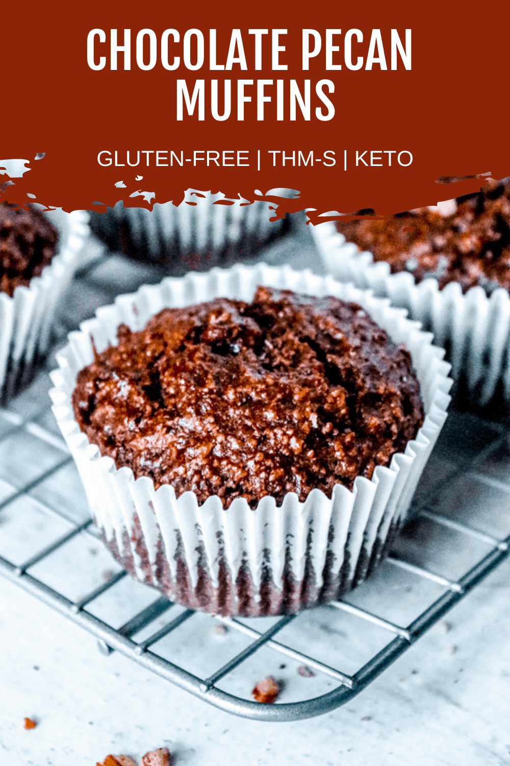 Keto Chocolate Muffins made with almond flour and studded with pecans. Delicious, chocolatey, sugar-free chocolate muffins that everyone will love. #sugarfreemuffins #ketomuffins #lowcarbmuffins