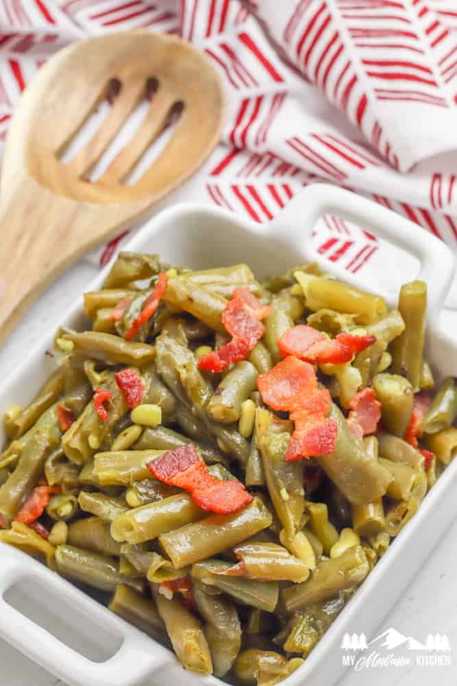 instant pot green beans with wooden spoon