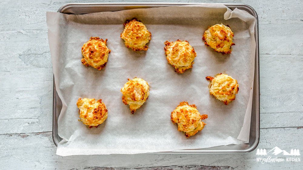 baked keto macaroons on baking tray