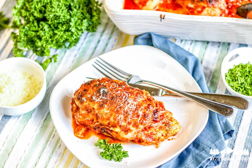 Lasagna Stuffed Chicken Keto, Low Carb, THMS, Easy Dinner Recipe