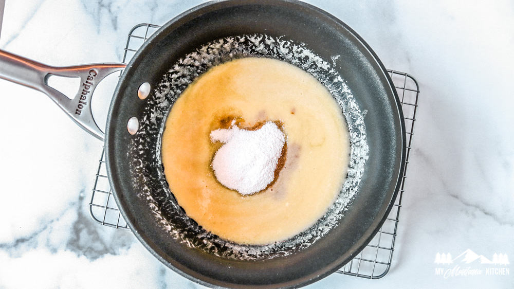 melted butter with sweetener in nonstick skillet