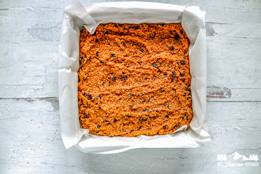 vegan pumpkin brownie batter spread in pan