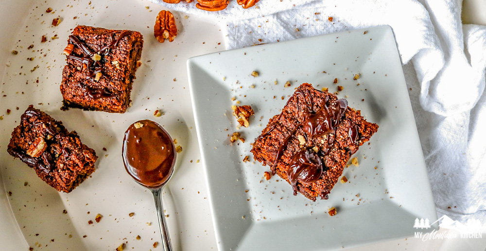 keto pumpkin brownies on white plate