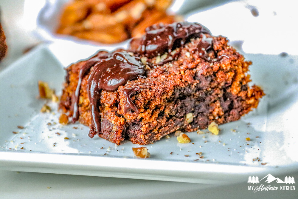 fudgy pumpkin brownie on white plate