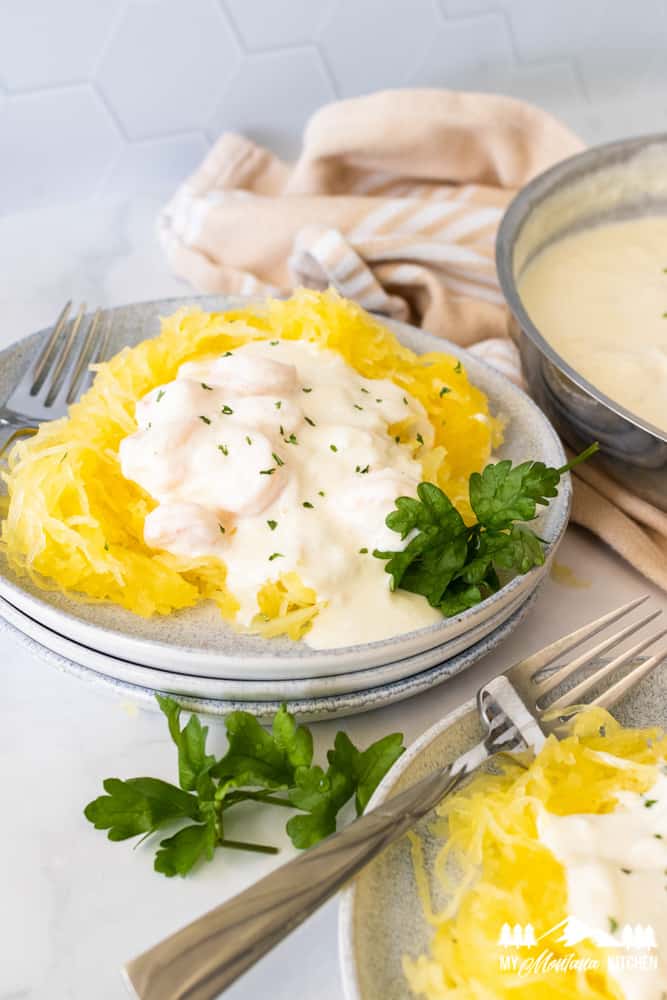 keto shrimp alfredo with spaghetti squash