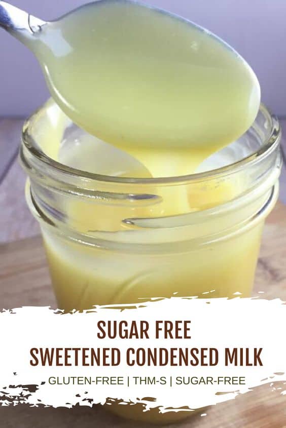 keto condensed milk with spoon and glass jar