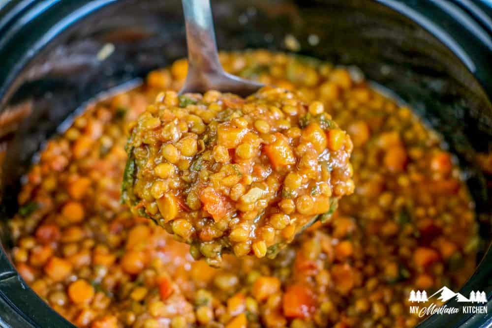 easy instant pot lentils in ladle