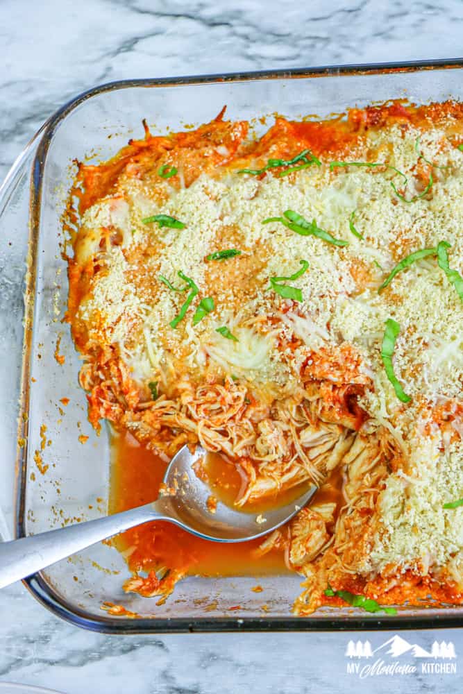 parmesan chicken casserole with spoon