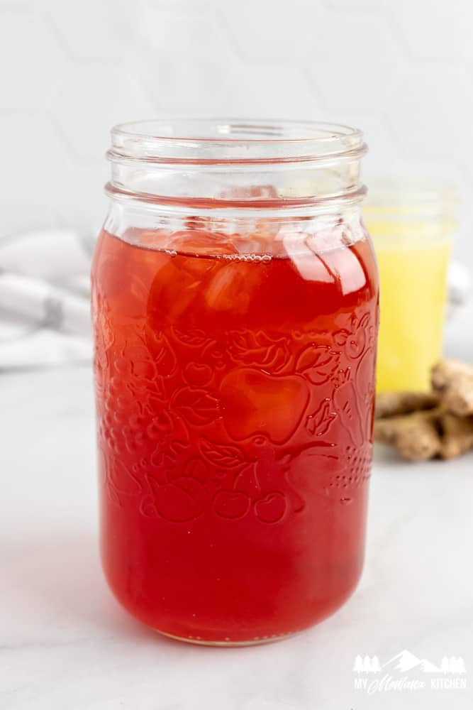 tropical punch apple cider vinegar drink in quart mason jar