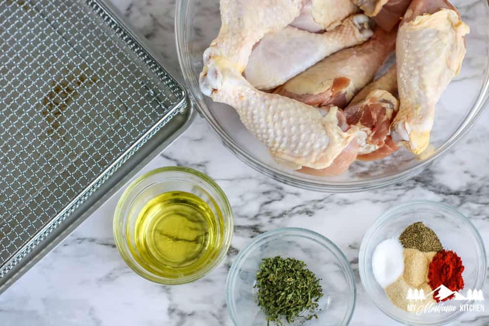 raw chicken drumsticks with other ingredients for air frying