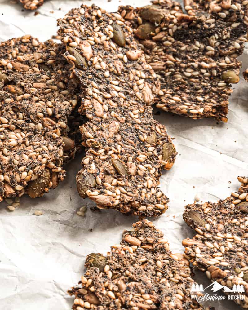 close up of baked seed crackers