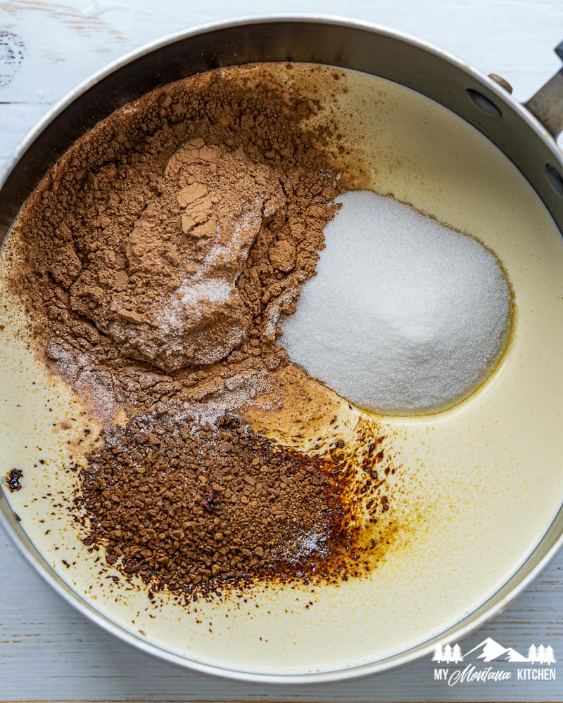 ingredients for chocolate panna cotta in saucepan