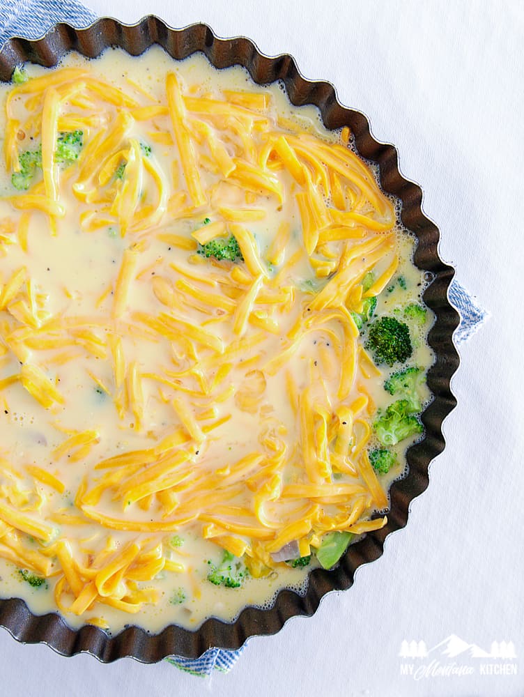 unbaked keto quiche in tart pan