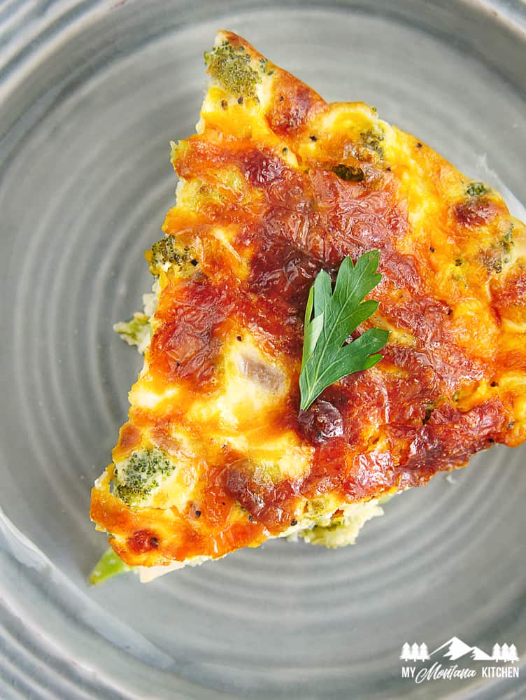 crustless broccoli cheddar quiche on plate