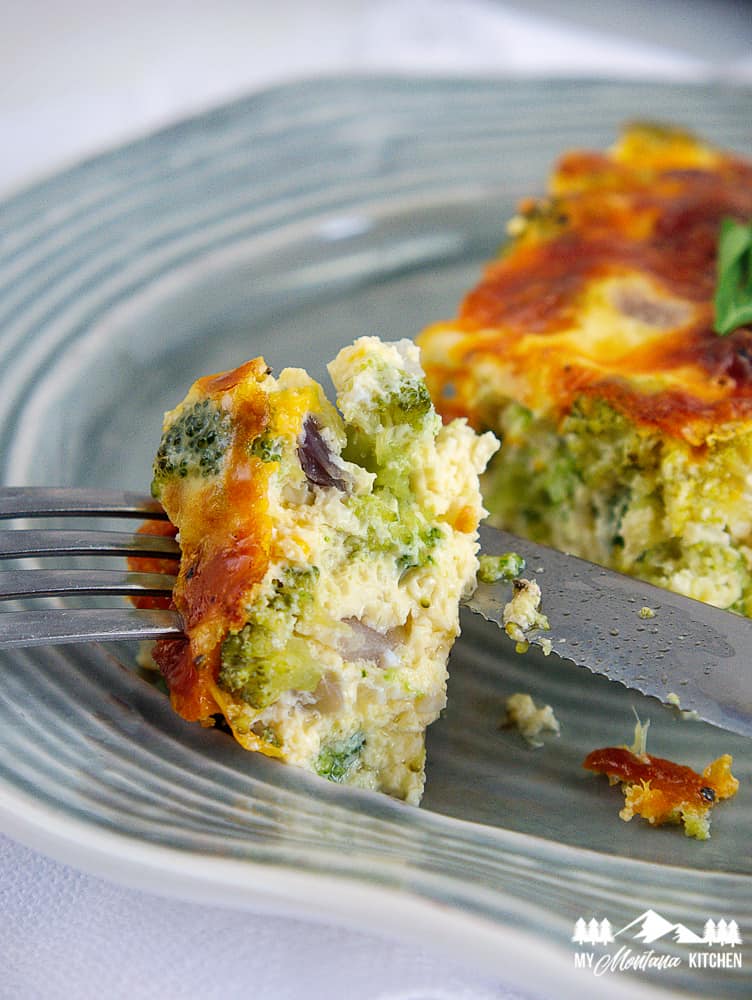 broccoli cheddar quiche on plate