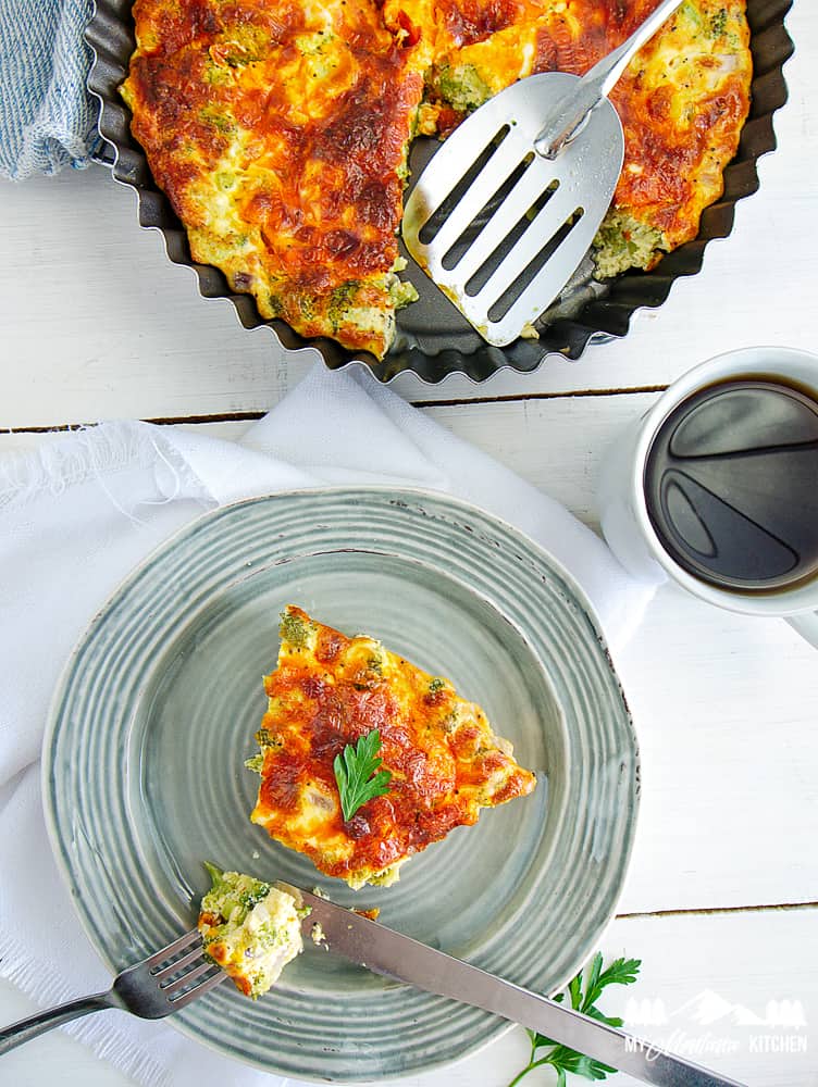 broccoli cheddar quiche on plate