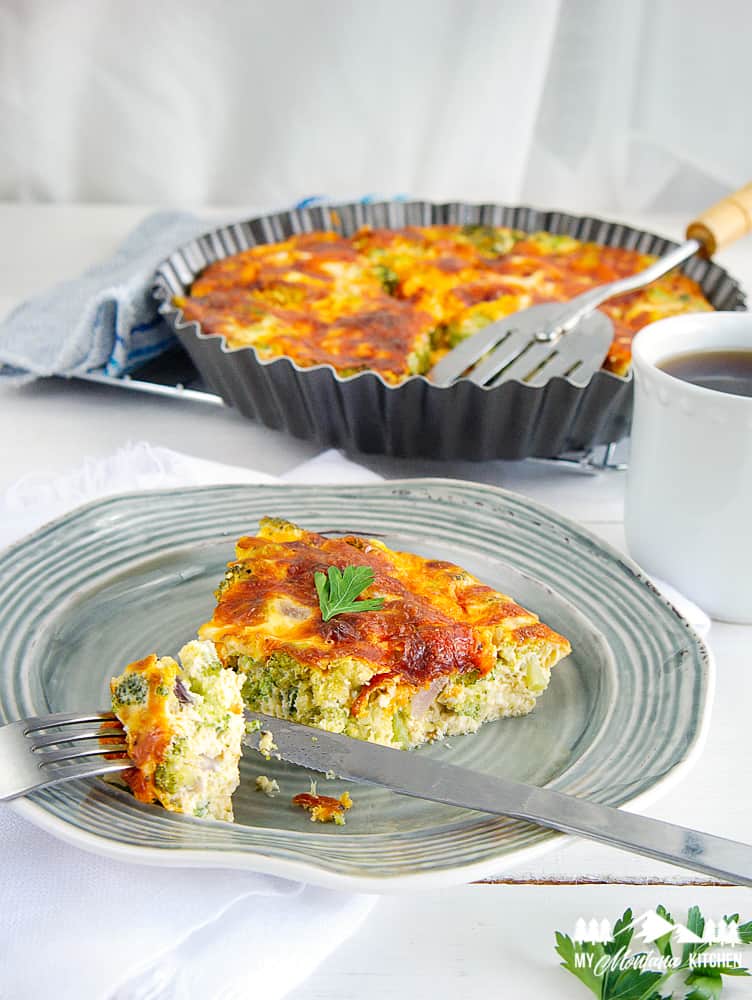 broccoli cheddar quiche on plate