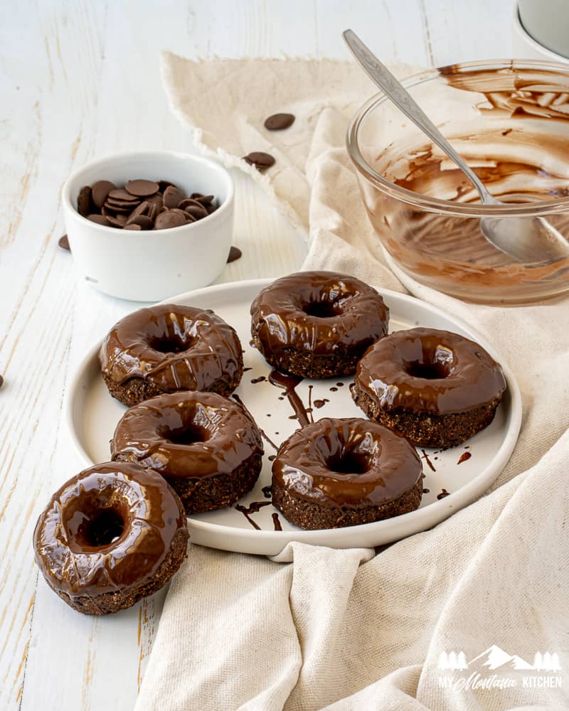 chocolate keto donuts on white place