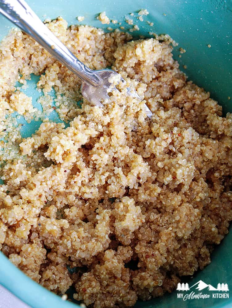 cooked quinoa in teal pot