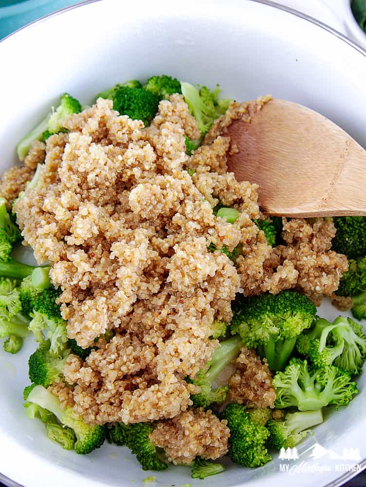 cooked quinoa and broccoli
