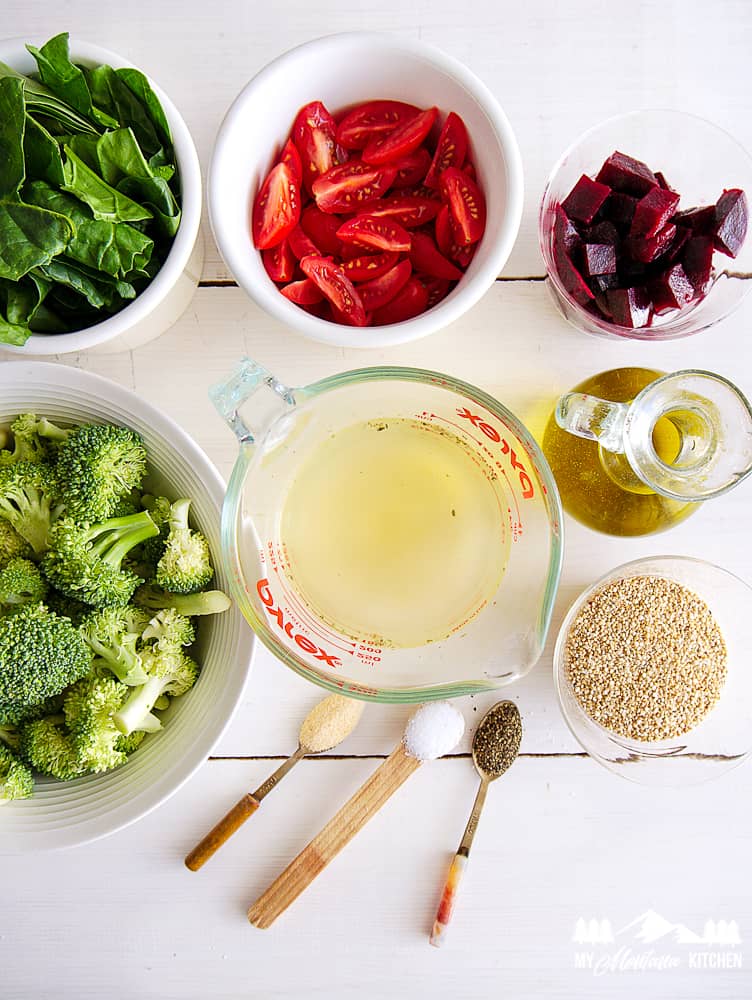 ingredients for quinoa salad with broccoli