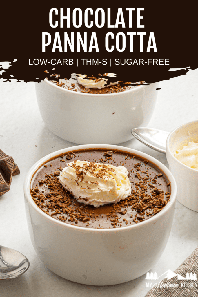 keto chocolate panna cotta in white ramekin