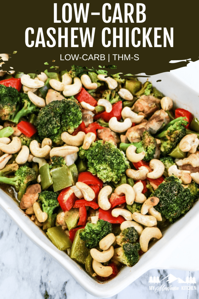 low carb cashew chicken in white dish